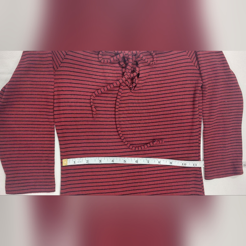 Heart & Hips Burgundy Striped Lace-Up Long Sleeve Dress - Picture 6 of 6